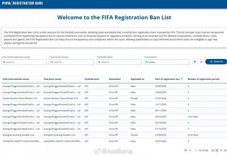 FIFA禁令清零：延边龙鼎、青岛海牛解除注册限制