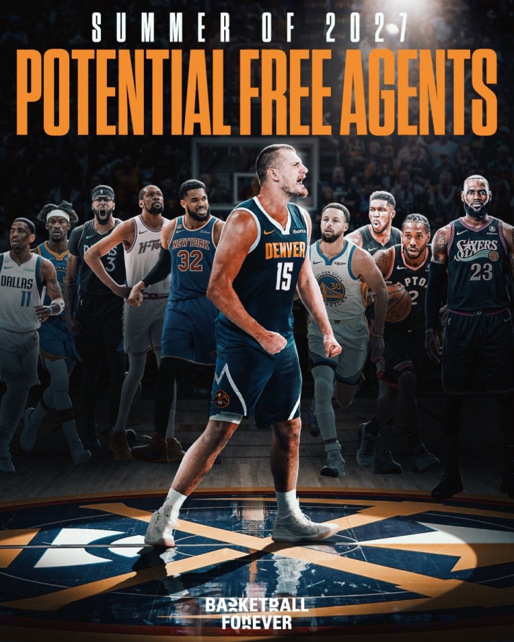 约基奇5年3.595亿创NBA纪录 2027年自由球员名单含库里字母哥詹姆斯 约基奇5年3.595亿创NBA纪录 2027年自由球员名单含库里字母哥詹姆斯